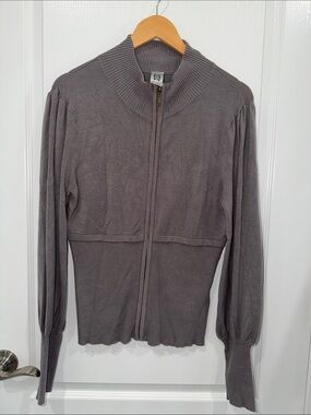 Marc Bouwer Light Gray Ribbed Zip-Front Knit Cardigan size woman’s large